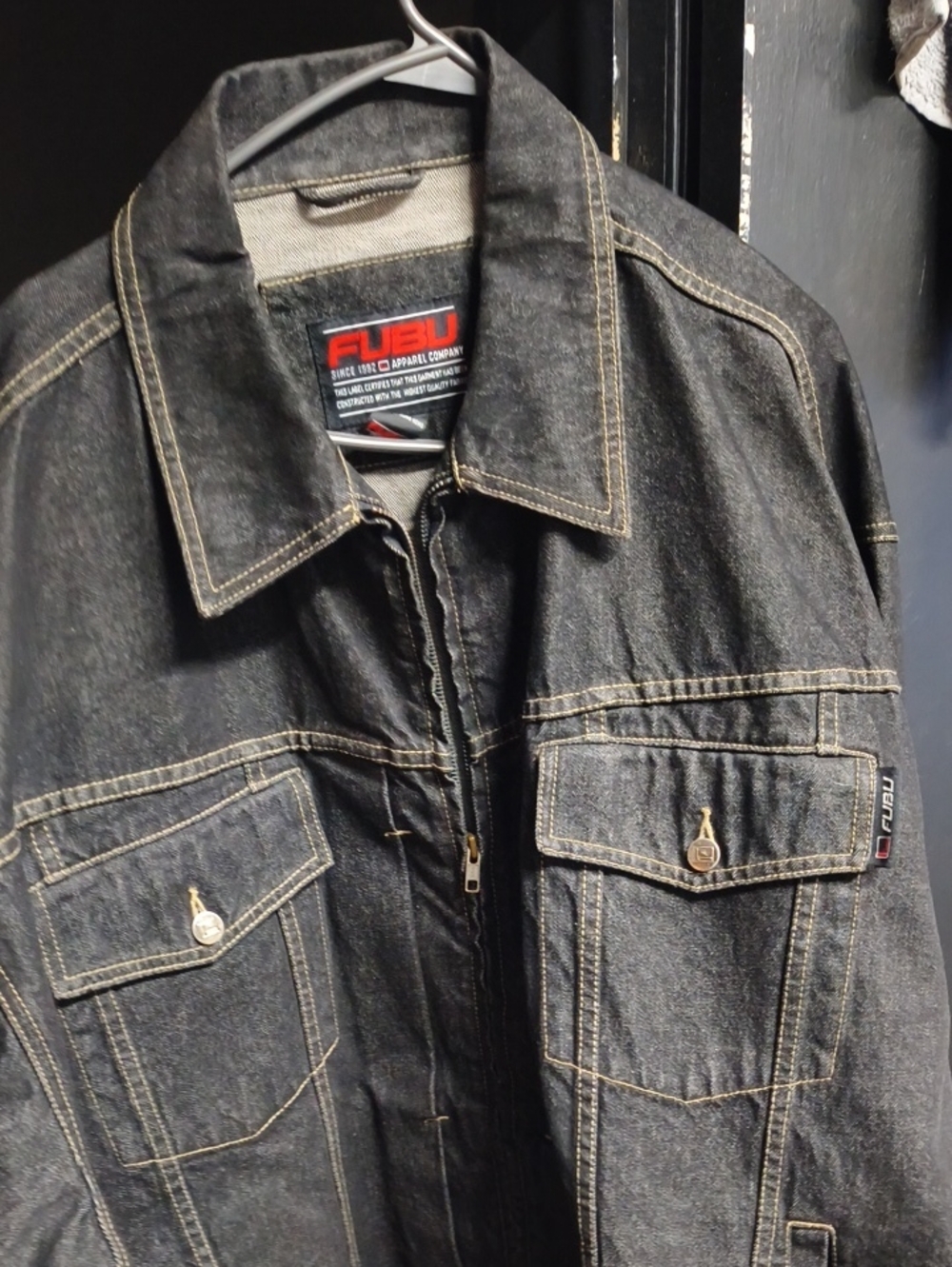 FUBU Black Denim Zip-Front Shirt Jacket